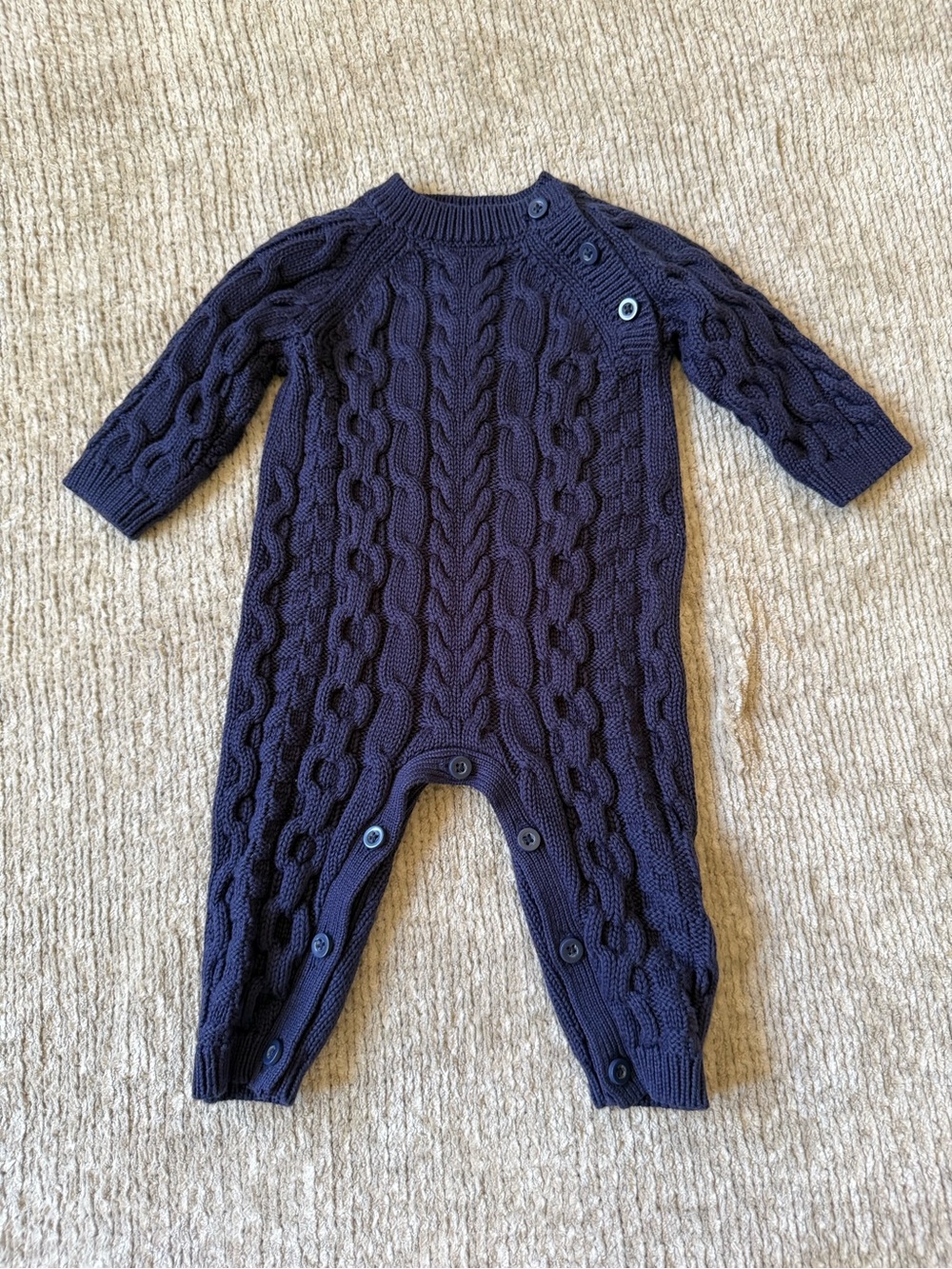 Hope & Henry Baby Cable Knit Romper 0-3M Navy Organic Cotton One Piece